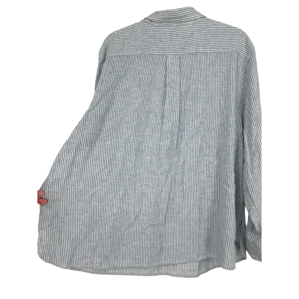 NWT Chaps Womens Cobble Ave Blue White Striped Linen Cotton Henley Shirt Size 3X - Picture 9 of 15